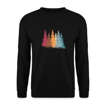 Bunter Wald mit Bäumen - Unisex Pullover - Schwarz - Vorne - Alina (178cm) & Michal (187cm)