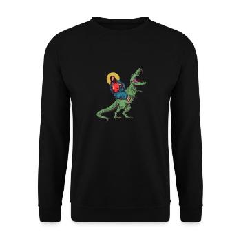 Cool Jesus Rides Dinosaur Funnier - Unisex Sweatshirt - black - Front - Alina (178cm) & Michal (187cm)