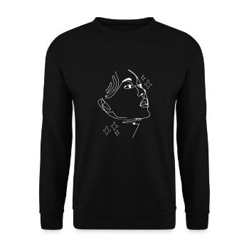 Line Art Drawn Woman with Hat Design - Sweat-shirt Unisexe - noir - Devant - Alina (178cm) & Michal (187cm)