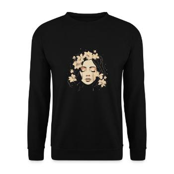 Line Art Drawn Woman with Hat Design - Sweat-shirt Unisexe - noir - Devant - Alina (178cm) & Michal (187cm)