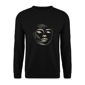 Line Art Drawn Woman with Hat Design - Sweat-shirt Unisexe - noir - Devant - Alina (178cm) & Michal (187cm)