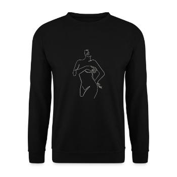 Line Art Drawn Woman with Hat Design - Sweat-shirt Unisexe - noir - Devant - Alina (178cm) & Michal (187cm)