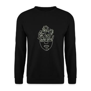 Line Art Drawn Woman with Hat Design - Sweat-shirt Unisexe - noir - Devant - Alina (178cm) & Michal (187cm)