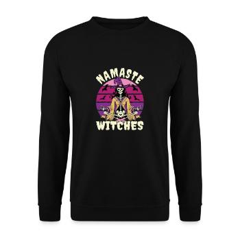 Namaste Witches Yoga Halloween Kostüm Besen - Unisex Pullover - Schwarz - Vorne - Alina (178cm) & Michal (187cm)