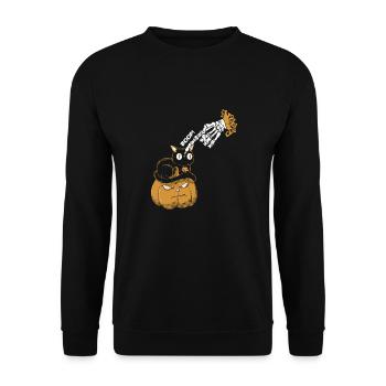 Spooky Boop Skeleton Hand Touch Nose Cat Costume - Unisex Sweatshirt - black - Front - Alina (178cm) & Michal (187cm)