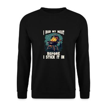 Ich Reibe Mein Fleisch Ein, Bevor Ich Es Auf Den - Unisex Pullover - Schwarz - Vorne - Alina (178cm) & Michal (187cm)