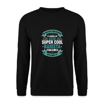 Super Cooler Barista-Kaffee Espresso Latte - Unisex Pullover - Schwarz - Vorne - Alina (178cm) & Michal (187cm)