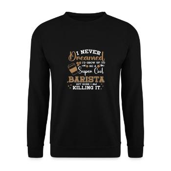 Super Cooler Barista-Kaffee Espresso Latte - Unisex Pullover - Schwarz - Vorne - Alina (178cm) & Michal (187cm)
