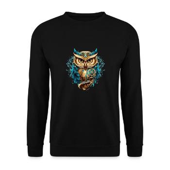 Eule Wildnis Geist Tier Natur Steampunk - Unisex Pullover - Schwarz - Vorne - Alina (178cm) & Michal (187cm)