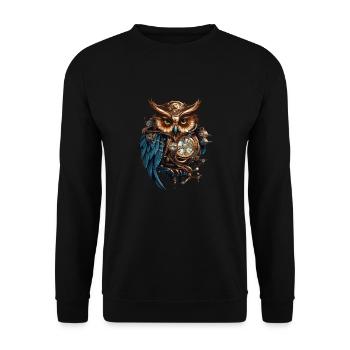 Eule Wildnis Geist Tier Natur Steampunk - Unisex Pullover - Schwarz - Vorne - Alina (178cm) & Michal (187cm)