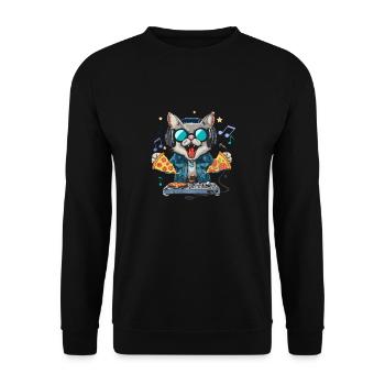 Outer Space Cat Pizza Disc Jockey - Interstellar - Unisex Sweatshirt - black - Front - Alina (178cm) & Michal (187cm)