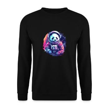 Panda Astronaut - Bamboo Rocket Adventures - Unisex Pullover - Schwarz - Vorne - Alina (178cm) & Michal (187cm)