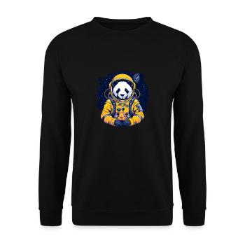 Panda Astronaut - Bamboo Rocket Adventures - Unisex Pullover - Schwarz - Vorne - Alina (178cm) & Michal (187cm)