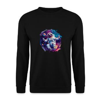 Faultier-Astronaut - Eine Weltraumreise In - Unisex Pullover - Schwarz - Vorne - Alina (178cm) & Michal (187cm)