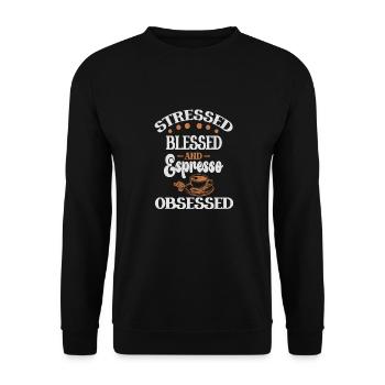 Stressé Obsédé par l’espresso - Amateur de café - Sweat-shirt Unisexe - noir - Devant - Alina (178cm) & Michal (187cm)