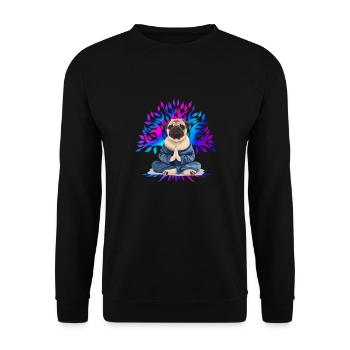 Pug Meditates Lotus Tree of Life Meditation - Unisex Sweatshirt - black - Front - Alina (178cm) & Michal (187cm)