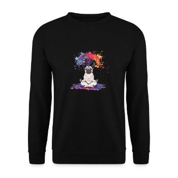 Pug Meditates Lotus Tree of Life Meditation - Unisex Sweatshirt - black - Front - Alina (178cm) & Michal (187cm)