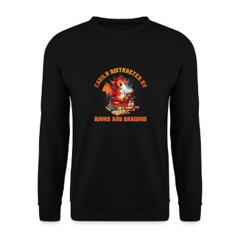 Easily distracted by books and dragon graphics - Unisex Sweatshirt - black - Front - Alina (178cm) & Michal (187cm)