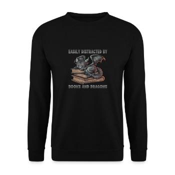 Easily distracted by books and dragon graphics - Unisex Sweatshirt - black - Front - Alina (178cm) & Michal (187cm)