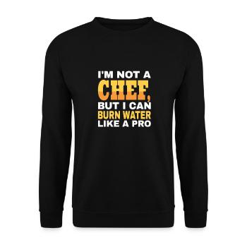 Ich Bin Kein Koch Aber Wasser Anbrennen Profi - Unisex Pullover - Schwarz - Vorne - Alina (178cm) & Michal (187cm)