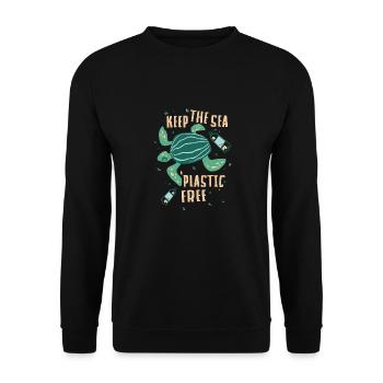 Keep The Sea Plastic Free Schildkröte Motiv - Unisex Pullover - Schwarz - Vorne - Alina (178cm) & Michal (187cm)