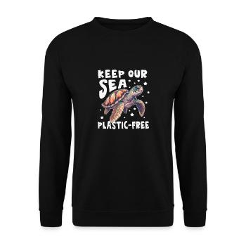 Keep Our Sea Plastic-Free Turtle - Unisex Sweatshirt - black - Front - Alina (178cm) & Michal (187cm)