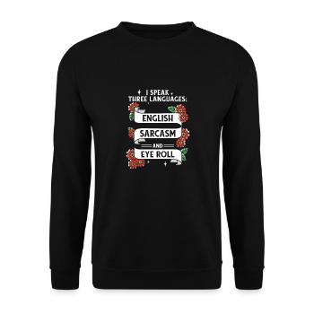 Englisch Sarkasmus Und Augenrollen Motiv - Unisex Pullover - Schwarz - Vorne - Alina (178cm) & Michal (187cm)