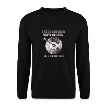 Zu Viele Vinylplatten Sagt Niemand Jemals - Unisex Pullover - Schwarz - Vorne - Alina (178cm) & Michal (187cm)