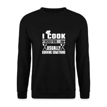 Ich Koche Also Bin Ich - Humorvolle Botschaft - Unisex Pullover - Schwarz - Vorne - Alina (178cm) & Michal (187cm)