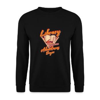 Bibliothek Wo Die Abenteuer Beginnen - Farbiges - Unisex Pullover - Schwarz - Vorne - Alina (178cm) & Michal (187cm)