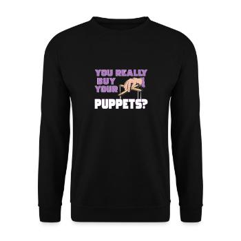 Du Kaufst Wirklich Deine Puppen? - Unisex Pullover - Schwarz - Vorne - Alina (178cm) & Michal (187cm)