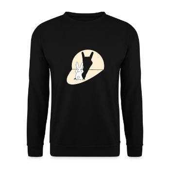 Lustiger Hase mit Rock'n'Roll Schatten - Unisex Pullover - Schwarz - Vorne - Alina (178cm) & Michal (187cm)