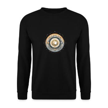 Mystischer Mond und Sonne Mandala - Unisex Pullover - Schwarz - Vorne - Alina (178cm) & Michal (187cm)