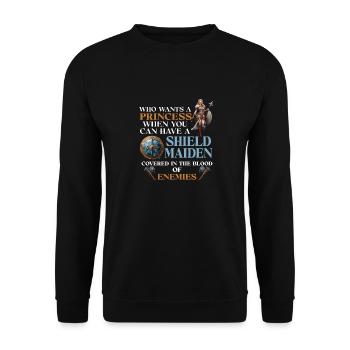 Wer Will Eine Prinzessin Wenn Du Eine Schildmaid - Unisex Pullover - Schwarz - Vorne - Alina (178cm) & Michal (187cm)
