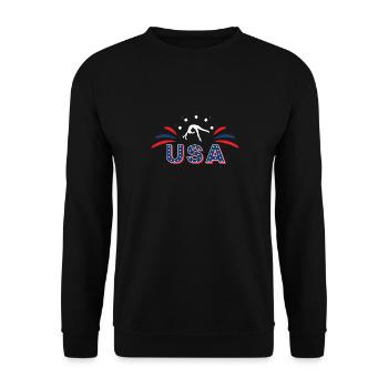 USA Turnen Patrioten Sternen Feuerwerk - Unisex Pullover - Schwarz - Vorne - Alina (178cm) & Michal (187cm)