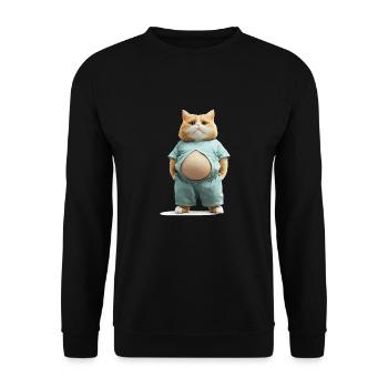 Lustiger Dicker Kater in Bequemer Kleidung - Unisex Pullover - Schwarz - Vorne - Alina (178cm) & Michal (187cm)