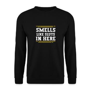 Smells Like In Here Humorvolle Sprüche Für - Unisex Pullover - Schwarz - Vorne - Alina (178cm) & Michal (187cm)