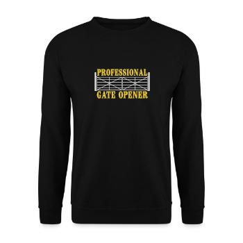 Professional Gate Opener Humor Fun Statement - Unisex Sweatshirt - black - Front - Alina (178cm) & Michal (187cm)