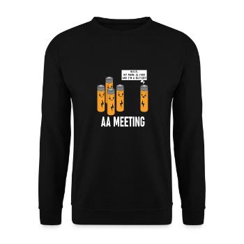 AA Meeting Funny Battery Cartoon Design - Unisex Sweatshirt - black - Front - Alina (178cm) & Michal (187cm)