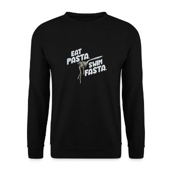 Eat Pasta Swim Fasta Lustiger Wassersport Slogan - Unisex Pullover - Schwarz - Vorne - Alina (178cm) & Michal (187cm)