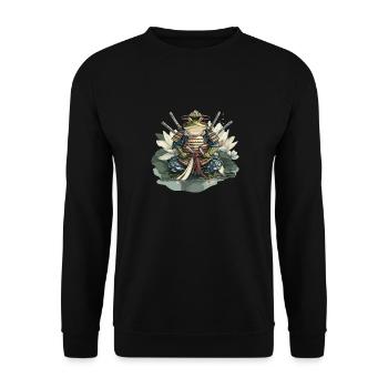 Frosch-Samurai: Krieger der Seerose - Unisex Pullover - Schwarz - Vorne - Alina (178cm) & Michal (187cm)