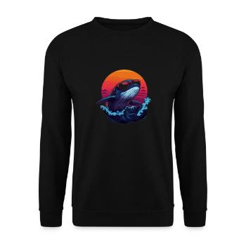 Cooler Wal Im Sonnenuntergang Mit Sonnenbrille - Unisex Pullover - Schwarz - Vorne - Alina (178cm) & Michal (187cm)