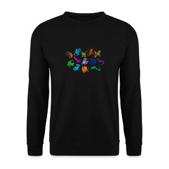 Bunte Reptilien Sammlung Chamäleon Echse Geckos - Unisex Pullover - Schwarz - Vorne - Alina (178cm) & Michal (187cm)