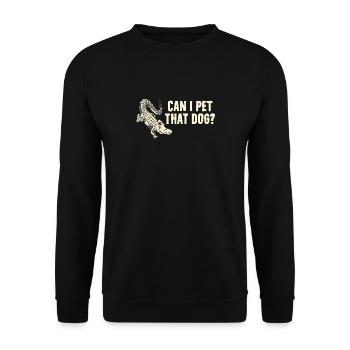 Funny Alligator Comic - Can I Pet That Dog? - Unisex Sweatshirt - black - Front - Alina (178cm) & Michal (187cm)