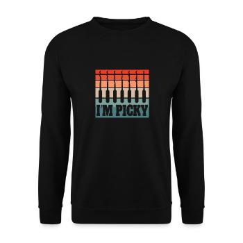 Gitarrenliebhaber Humor Retro Stil 'I'm Picky' - Unisex Pullover - Schwarz - Vorne - Alina (178cm) & Michal (187cm)