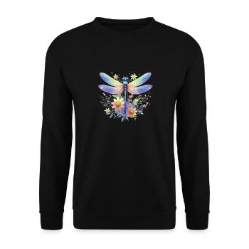 Libellule Et Fleurs Aquarelle Nature Motif - Sweat-shirt Unisexe - noir - Devant - Alina (178cm) & Michal (187cm)