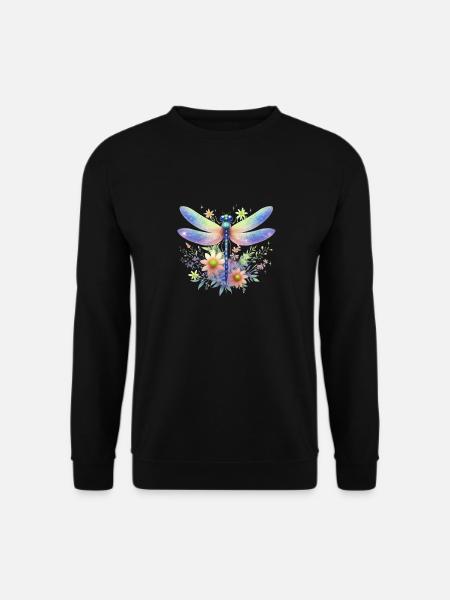Libelle Und Blumen Aquarell Naturmotiv - Unisex Pullover - Schwarz