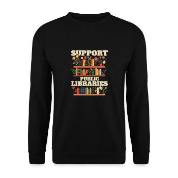 Unterstütze Öffentliche Bibliotheken Mit Blumen - Unisex Pullover - Schwarz - Vorne - Alina (178cm) & Michal (187cm)