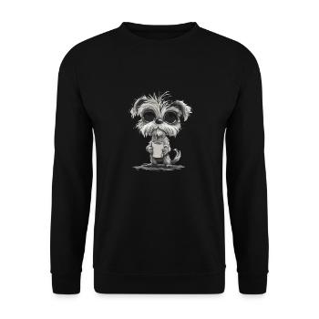 Chien mignon avec tasse à café pour les amoureux des animaux - Sweat-shirt Unisexe - noir - Devant - Alina (178cm) & Michal (187cm)