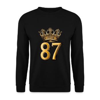 87 Zahl Krone - Unisex Pullover - Schwarz - Vorne - Alina (178cm) & Michal (187cm)